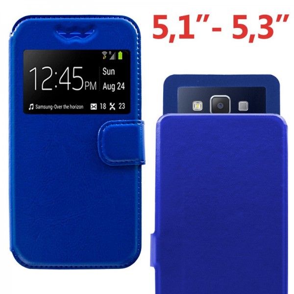 Funda Universal Flip Cover 5.1 - 5.3 pulg Liso Azu...