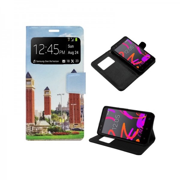 Funda Flip Cover BQ Aquaris M4.5 / A4.5 Dibujos Ci...