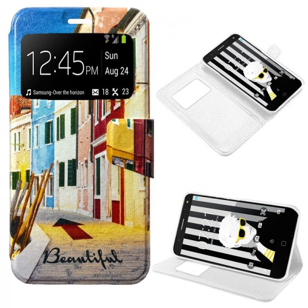 Funda Flip Cover Alcatel Pop 4 Plus Dibujos City