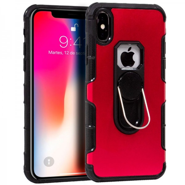 Carcasa iPhone X / iPhone XS Aluminio + Anilla (Rojo)