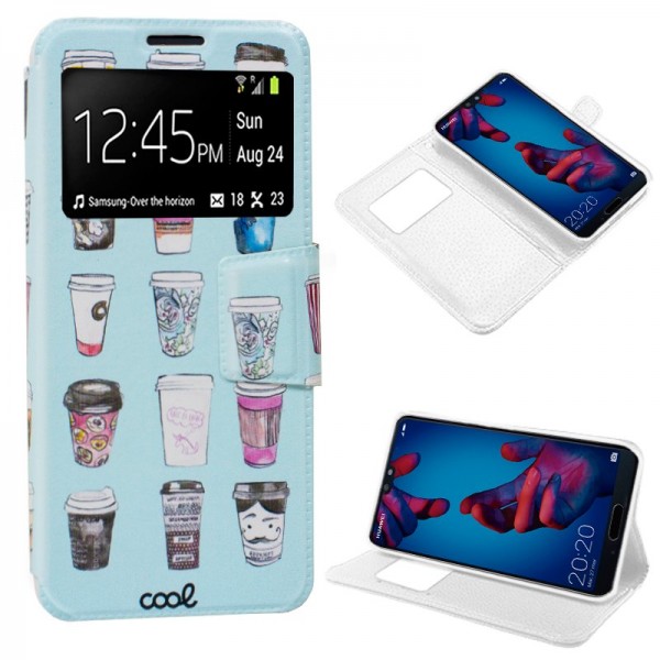 Funda COOL Flip Cover para Huawei P20 Dibujos Coff...