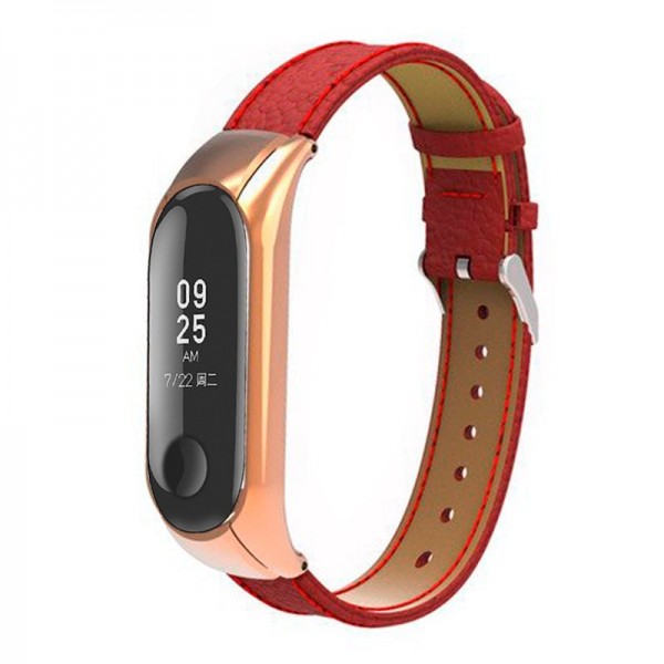 Correa Xiaomi Mi Band 3 Piel Rojo + Carcasa Metál...