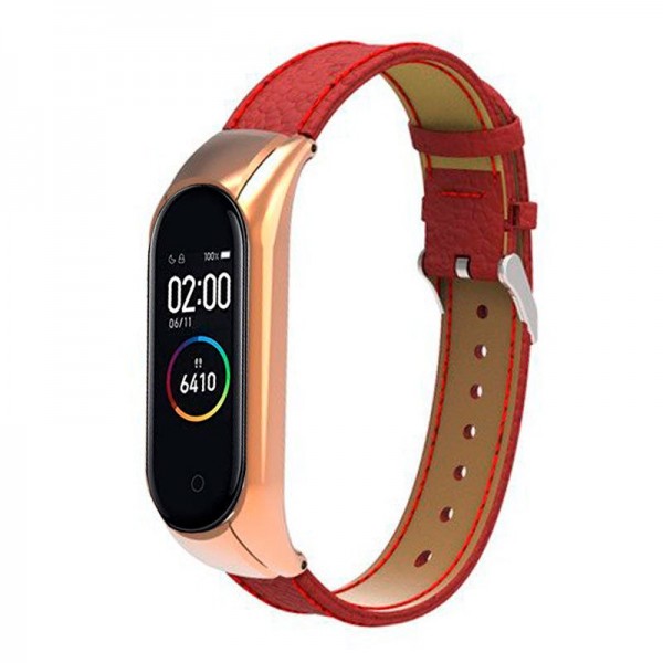 Correa Xiaomi Mi Band 4 / 3 Piel Rojo + Carcasa Me...