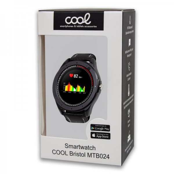 Smartwatch COOL Bristol Correa Piel Negro (Temp. Corporal, Podómetro, Pulsómetro)