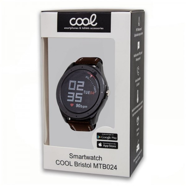 Smartwatch COOL Bristol Correa Piel Marrón (Temp. Corporal, Podómetro, Pulsómetro)